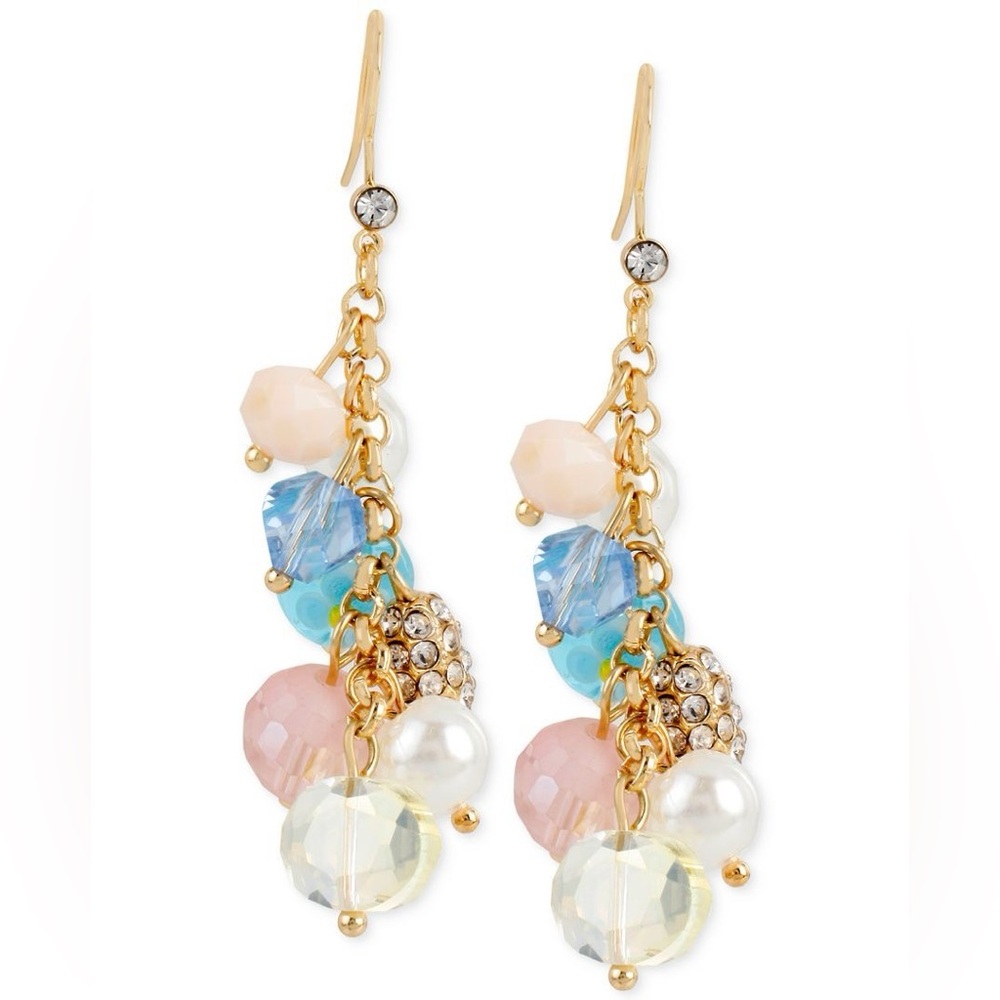 INC International Concepts Gold-Tone Blue Pink Beaded Cluster Drop Earrings